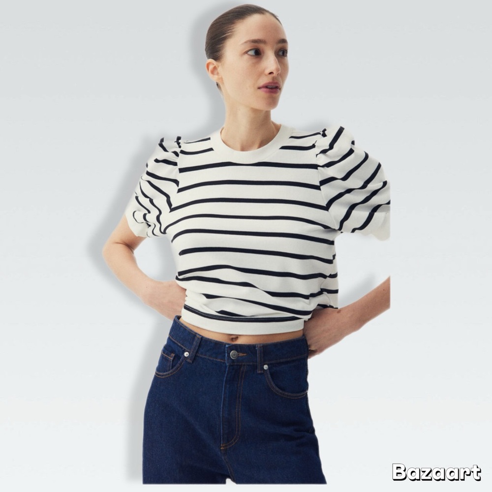 NWT Striped Puff Sleeve Top